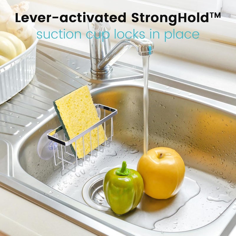 HLOOL Kitchen Sink Sponge Holder, Sponge Holder for Kitchen Sink Suction，Sink Organizer (Chrome) - Image 3